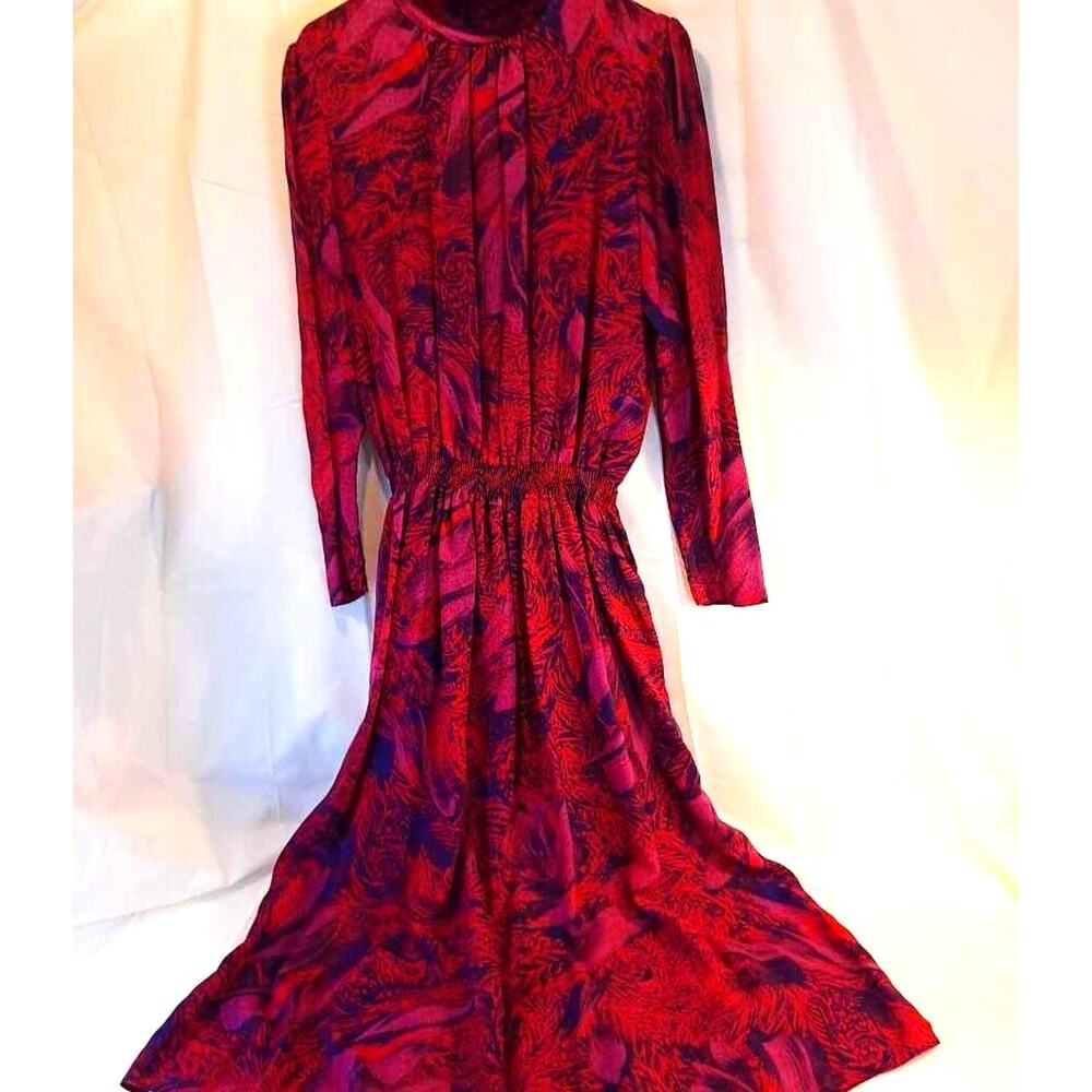 Malia Women's Red Purple Floral Midi Mock Neck Long Sleeve 14
